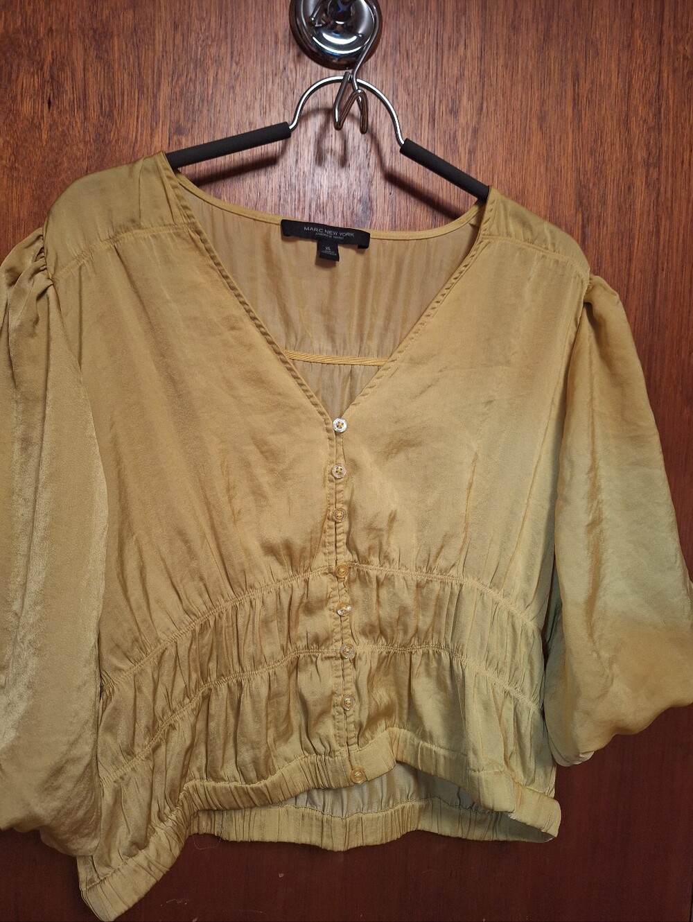 Marc New York Chartreuse Ladies XL Bohemian Puffed Oversized Balloon Blouse Boho - Picture 5 of 5